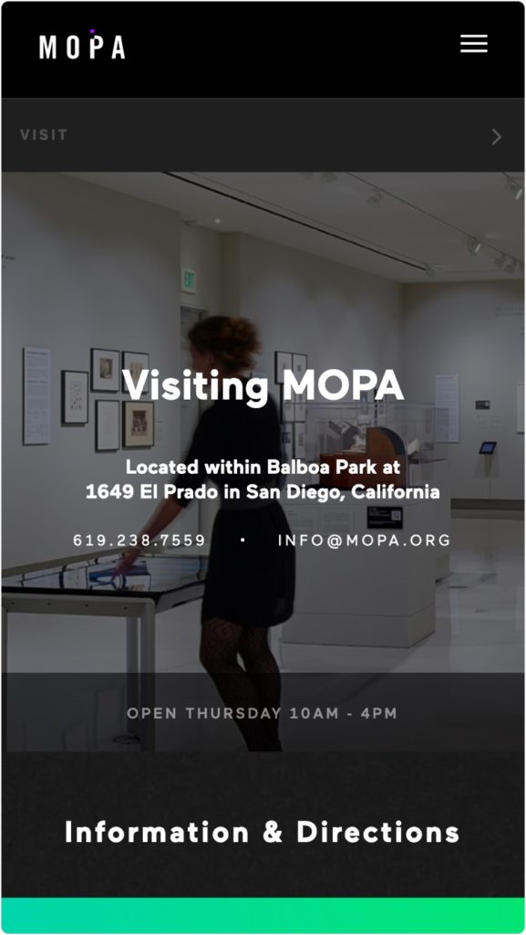 mobile website showing people visiting mopa photography and film gallery