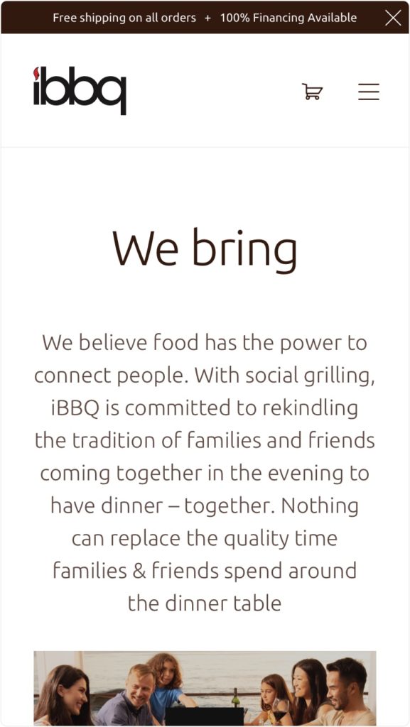 website mobile version of the company called ibbq