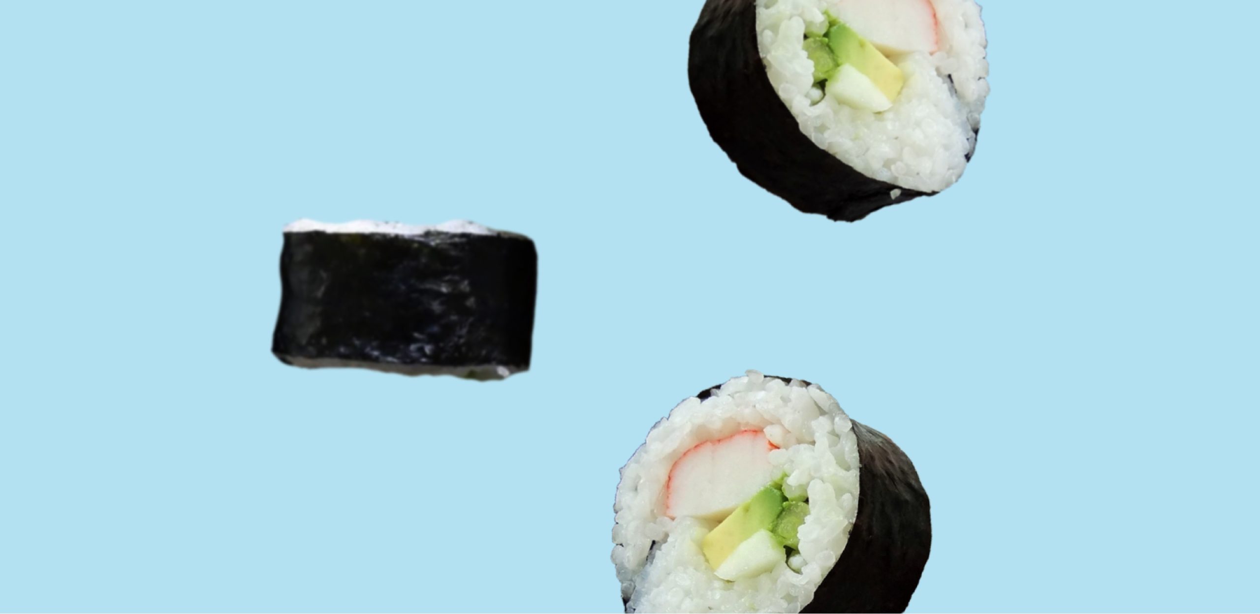 sushi floating on blue background