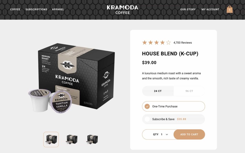recyclable package full of freshly roasted kramoda brand coffee price and promotion