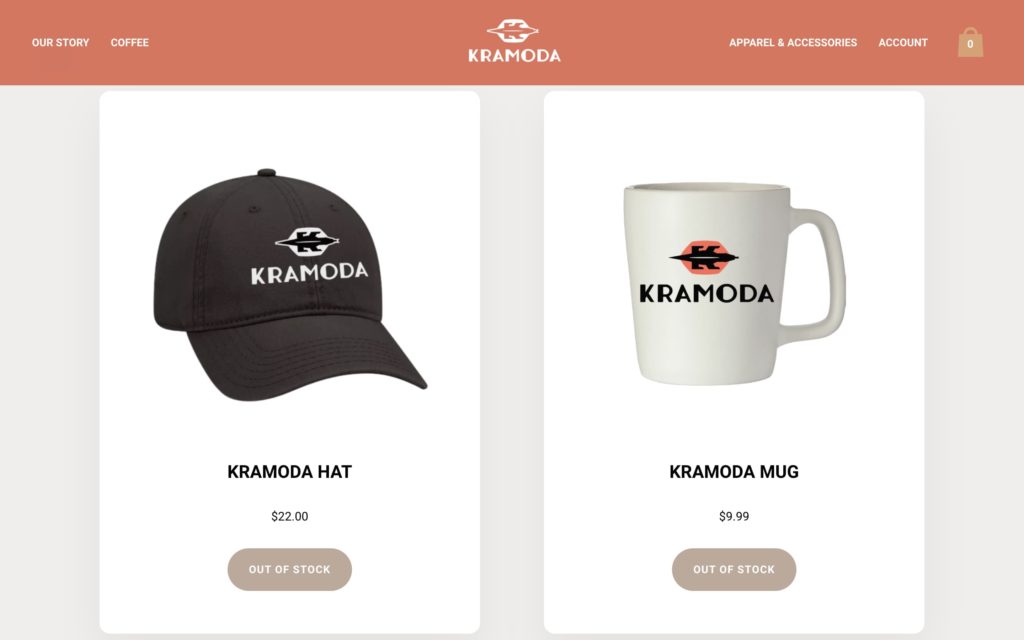 black cap and white mug of the brand kramoda