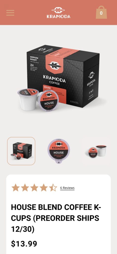 recyclable pack filled with freshly roasted kramoda brand coffee