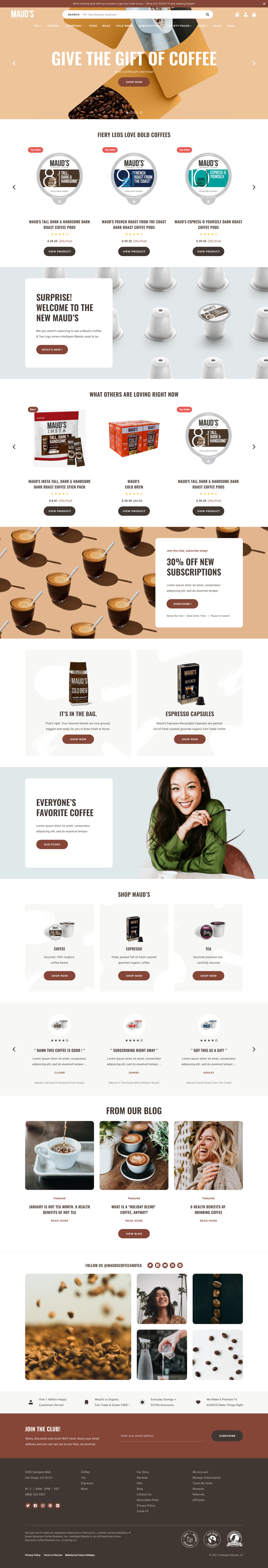 maud's brand gourmet coffee promotions and products
