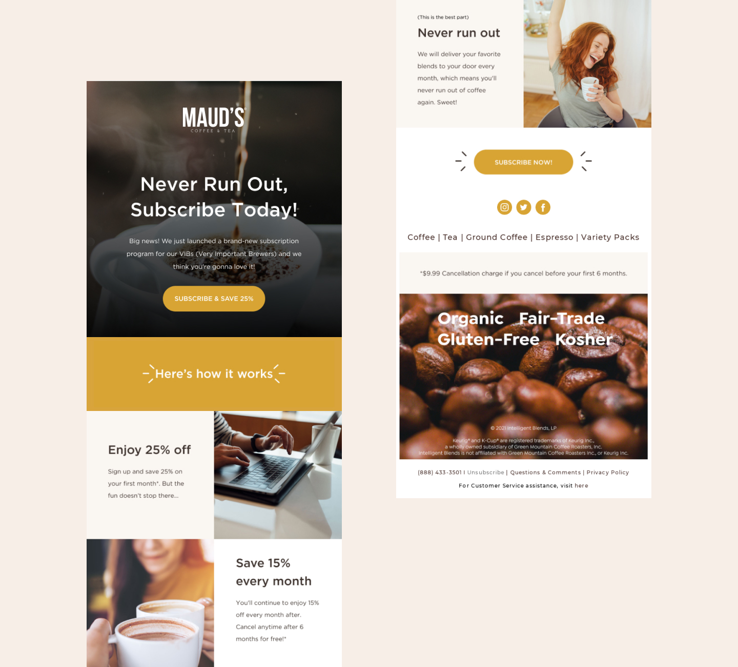 promotion of subscriptions and discounts in maud's coffee and tea