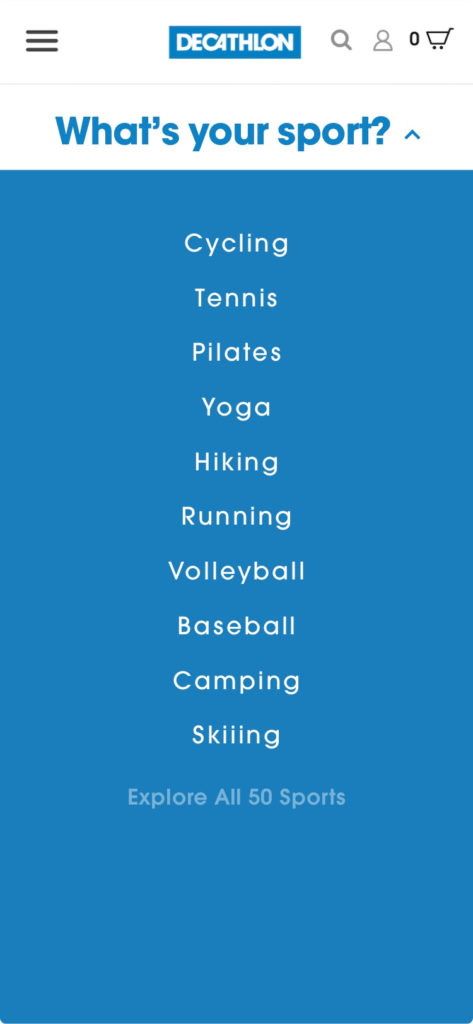 list of sports written on a blue background cycling, tennis, pilates, yoga, hiking, running, volleyball, baseball