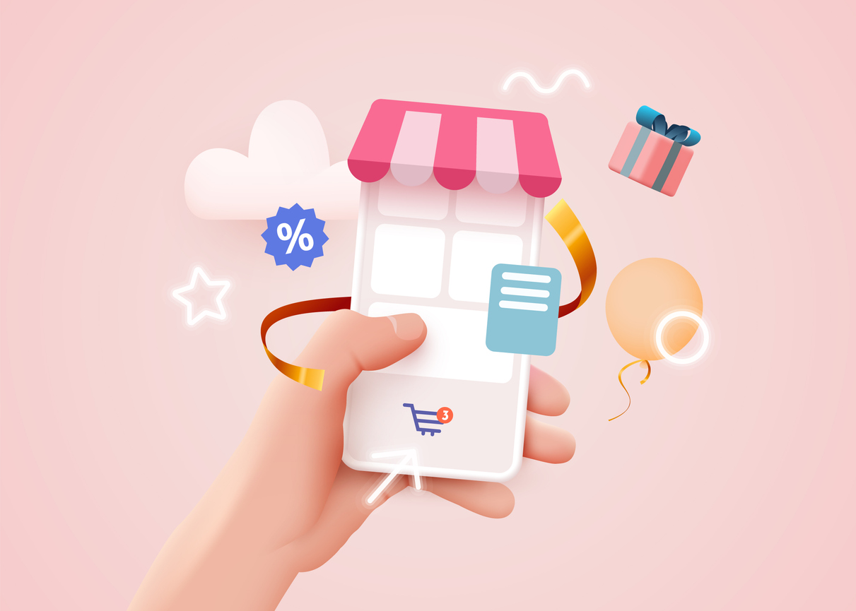 hand holding mobile phone with eCommerce promotion strategy icons