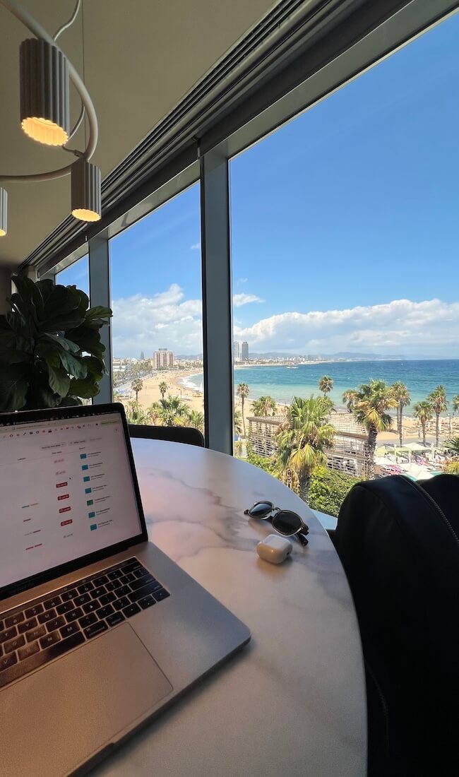 Remote eCommerce agency workspace with scenic view
