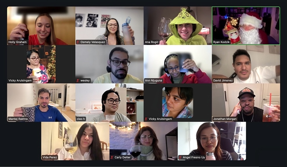 Team video call celebrating the holidays.