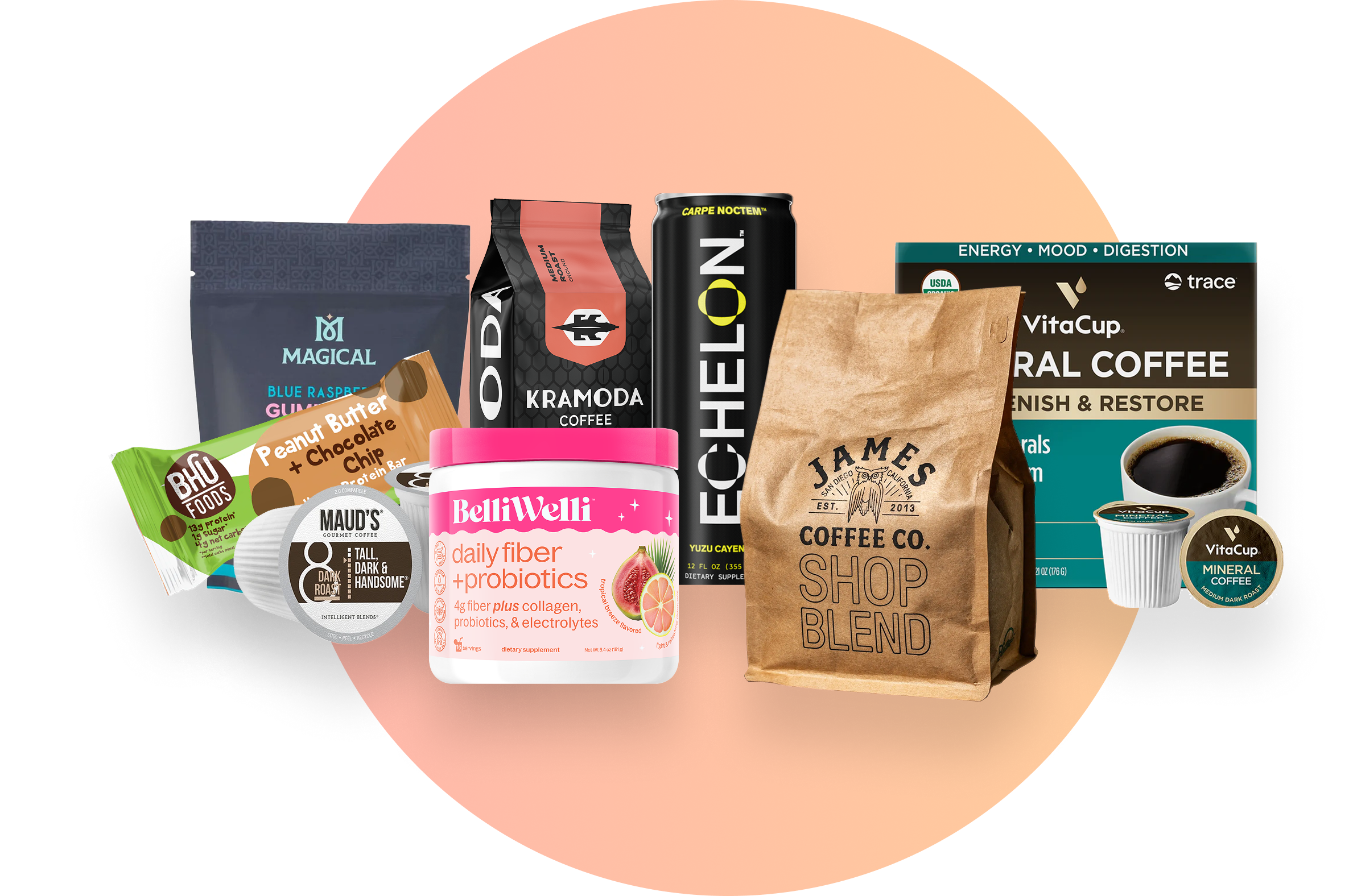 Variety of coffee and protein snacks: Get the Playbook.