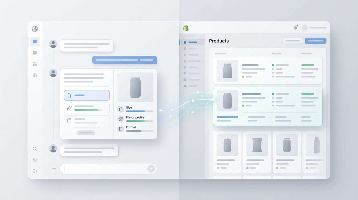 Shopify interface showing product details and customer chat, emphasizing product customization.