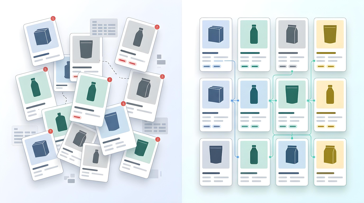 CPG agentic commerce: Messy data vs. organized data flow.