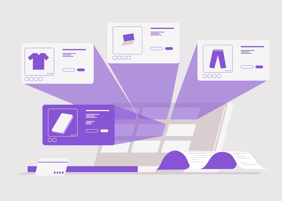 Klaviyo email marketing agency concept: online store product cards