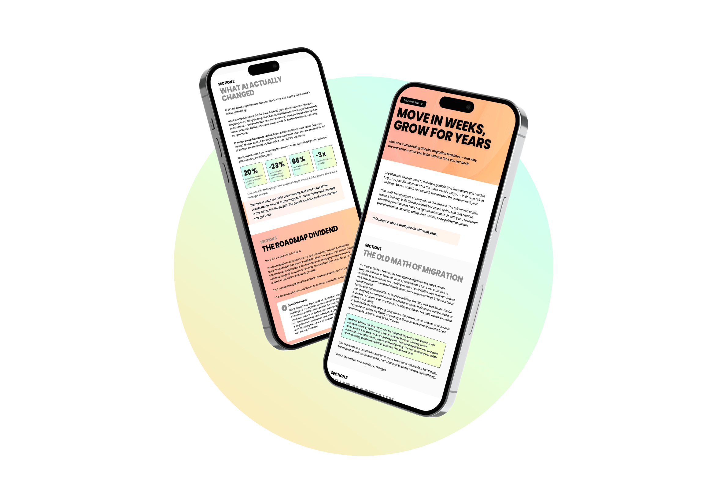 Screenshots of blog post about AI ecommerce growth framework and migration
